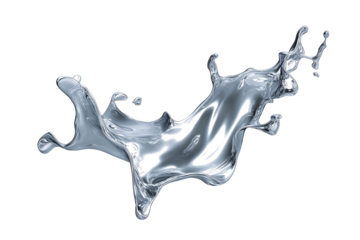 Metallic paint splash in futuristic style isolated on white background