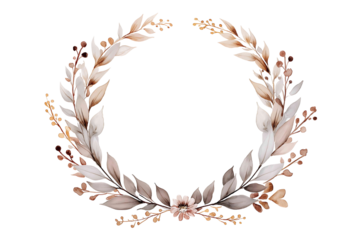 Watercolor floral wreath in natural tones isolated on white background