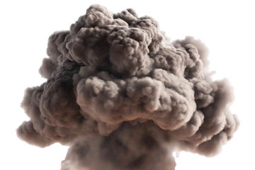 Ash cloud explosion in subtle gradient isolated on white background