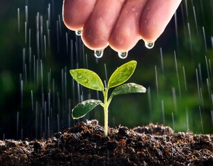 nurturing small seedling with raindrops