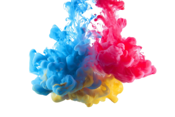 Color ink cloud swirl in water isolated on white background