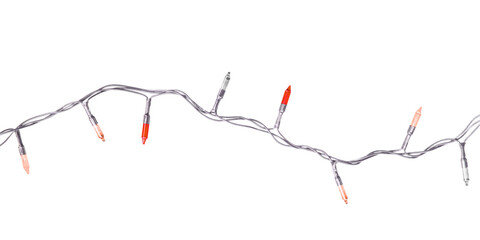 A single strand of delicate orange fairy lights on a white wire, a classic holiday decoration for festive celebrations, isolated on a transparent background.