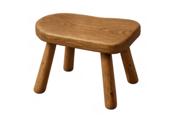 Wooden stool for interior design, simple furniture, natural oak wood material, rustic home decor object