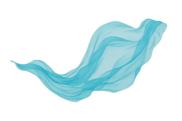Obraz premium Flowing blue fabric moving in wind, light airy transparent cloth creating dynamic wave effect, isolated on transparent background