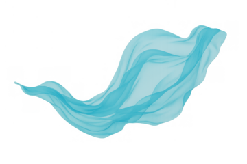 Flowing blue fabric moving in wind, light airy transparent cloth creating dynamic wave effect, isolated on transparent background