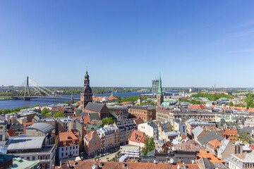Obraz premium Aerial View of Riga Latvia with River and Historic Center 