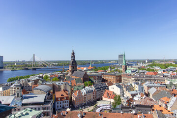 Obraz premium Aerial View of Riga Latvia with River and Historic Center 