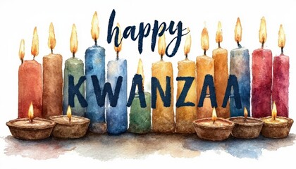 Happy Kwanzaa celebration watercolor background with candles