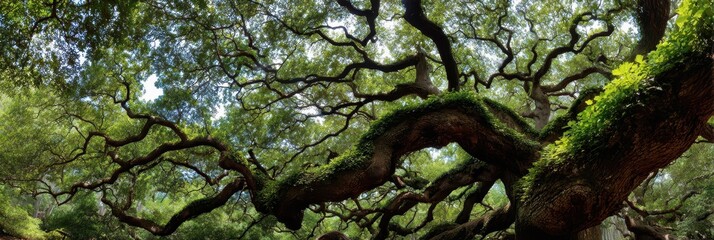 Breathtaking View of Angel Oak Tree Branches: A Historic Landscape in South Carolina's Lush Green Nature
