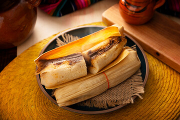 Tamales. Traditional dish typical of Mexico and some Latin American countries. Corn dough wrapped...