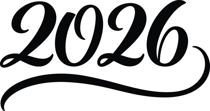 Elegant handwritten 2026 year number in black script font design element