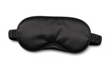 Black silk sleep mask providing comfort and relaxation for good rest during travel or at home on transparent background