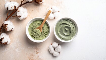 Cosmetic skincare products with cotton accents in a wellness and beauty composition