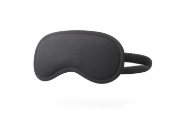 Black sleeping mask providing comfort, relaxation, and better sleep for traveling and resting, transparent background