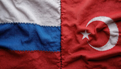 Cultural dialogue russia and turkey flags commemorating diplomatic relations textile art close-up symbolism
