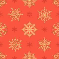 Seamless pattern with cute minimalist snowflakes. Gentle winter holiday design for Christmas, New Year. Perfect for banner, wallpaper, wrapping paper, background, card, poster. Vector illustration