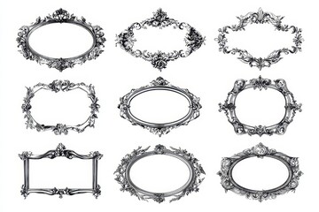 Obraz premium Elegantly Designed Vintage Decorative Frame Collection: Eight Classic Victorian Floral Borders for Weddings