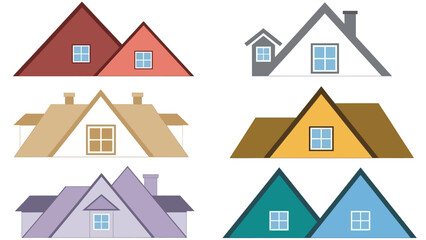 A diverse collection of residential house roof designs and gables. Isolated vector illustration set for construction and real estate branding concepts