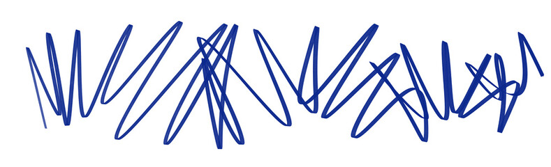 Abstract hand drawn blue line scribbles isolated on transparent background