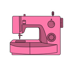 Sewing machine for sewing and embroidery. Home equipment. Vector illustration.