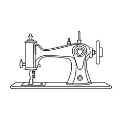 Black outline of a vintage sewing machine on a white background retro antique