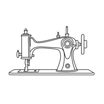 Black outline of a vintage sewing machine on a white background retro antique