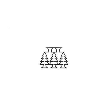 Spruce, fir trees silhouettes, minimal winter seamless pattern, black on gray background. Hand drawn vector illustration. Design concept for kids textile, vector illustration of an abstract background