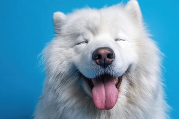 Fototapeta premium Fluffy Samoyed Smiling in Studio Portrait