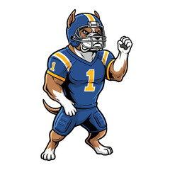 Aggressive dog mascot illustration wearing an American football uniform and helmet.