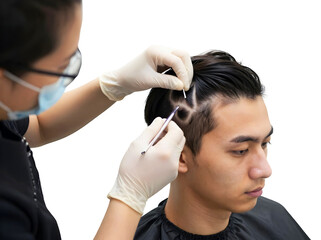 Man in hair transplantation  isolated
