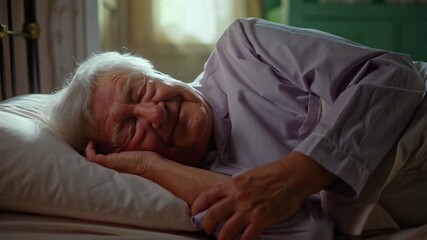 A senior peacefully sleeping in a comfortable bed, enjoying the serenity of a quiet moment Stock Video