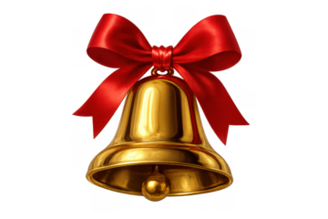 Golden jingle bell accentuating holiday celebration with red ribbon decoration, creating festive christmas spirit