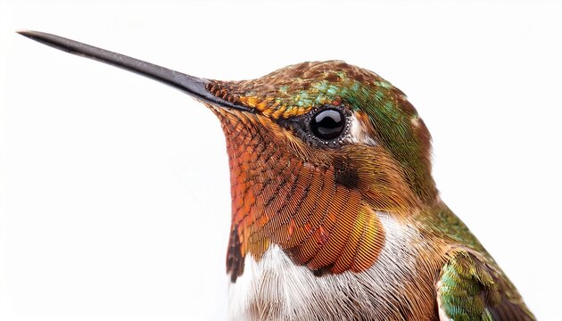 close up of a hummingbird isolated on a white background