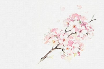 Sakura flowers on white aquarelle background