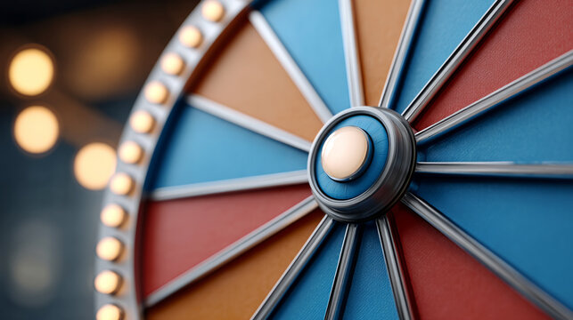 Vibrant carnival spinning wheel with blinking lights for game show or event display