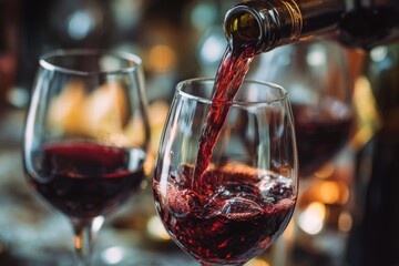 Red Wine Pouring into Glass