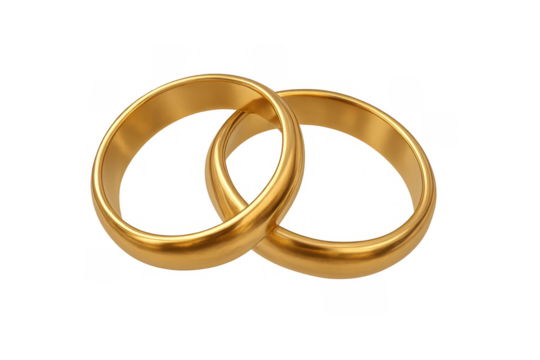 Interlocking gold wedding rings symbolizing marriage, love, and lifelong commitment with a transparent background - Powered by Adobe