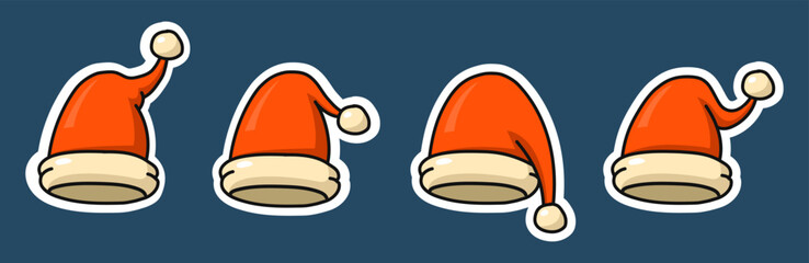 Set of Santa Claus Christmas hat stickers. Vector