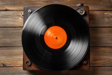 Vinyl Record on Wooden Turntable