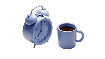 Alarm Clock and Coffee Mug on White Background