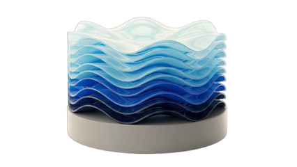 Abstract Waves Sculpture on Pedestal, Isolated on White Background