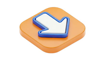 Arrow icon pointing down on orange square, isolated on white background.