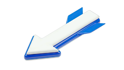 Arrow pointing down and to the left on white background