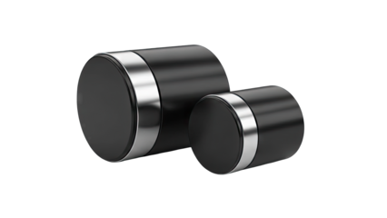 Black Cylinders with Silver Trim Isolated on White