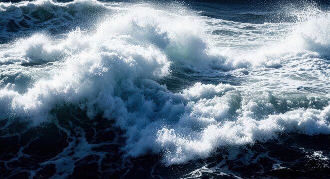 Powerful ocean waves crashing with white foam and turbulent blue sea - Powered by Adobe