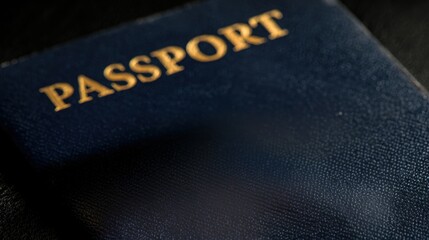 Fototapeta premium Overhead view of a passport resting on a sleek surface in an airport lounge, illuminated by cool artificial lighting, evoking a sense of travel anticipation and adventure