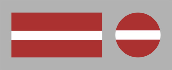 Latvia round, rectangular flag badges. Set of National Latvian flag circle, rectangle icons. Official colors.