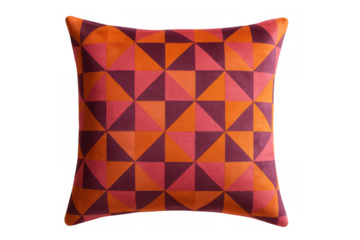 Cushion displaying a modern geometric pattern with warm-toned triangles, adding a touch of contemporary style to home decor