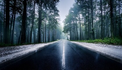 road in dark forest