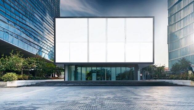 modern building facade with a blank billboard and outdoor plaza use to display your artwork posters or promotional messages